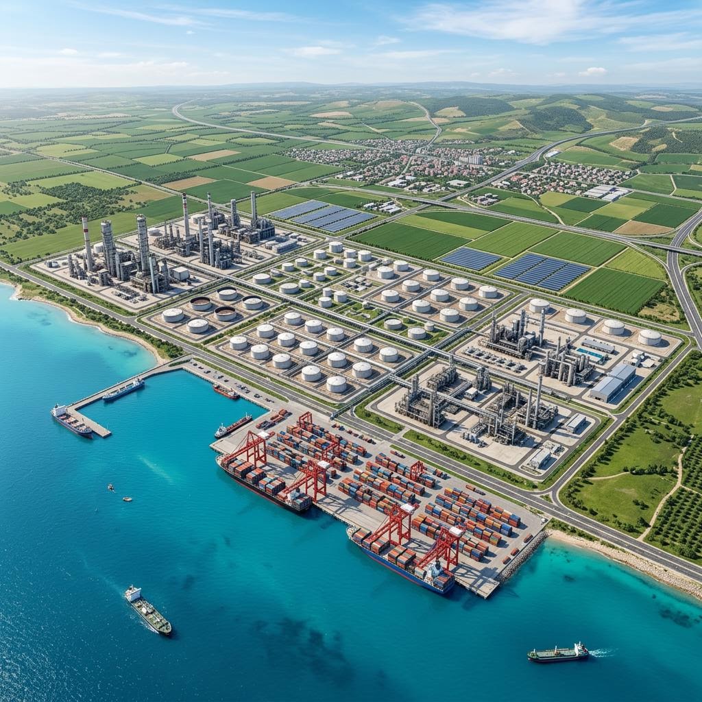 Petrochemical processing and distillation infrastructure