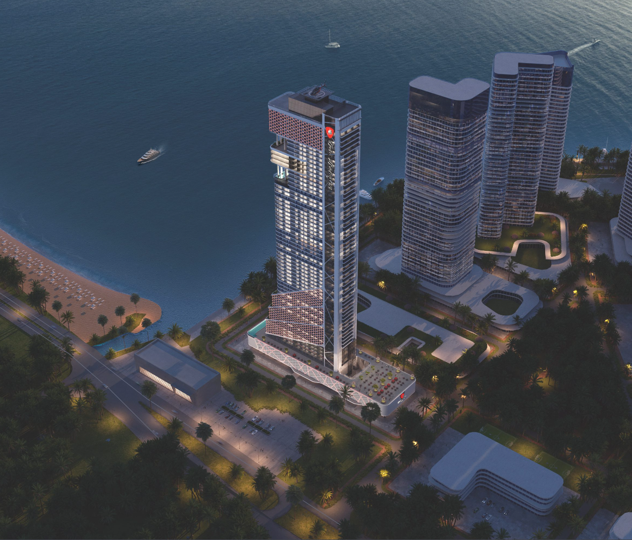 Aerial view — coastal skyline presence