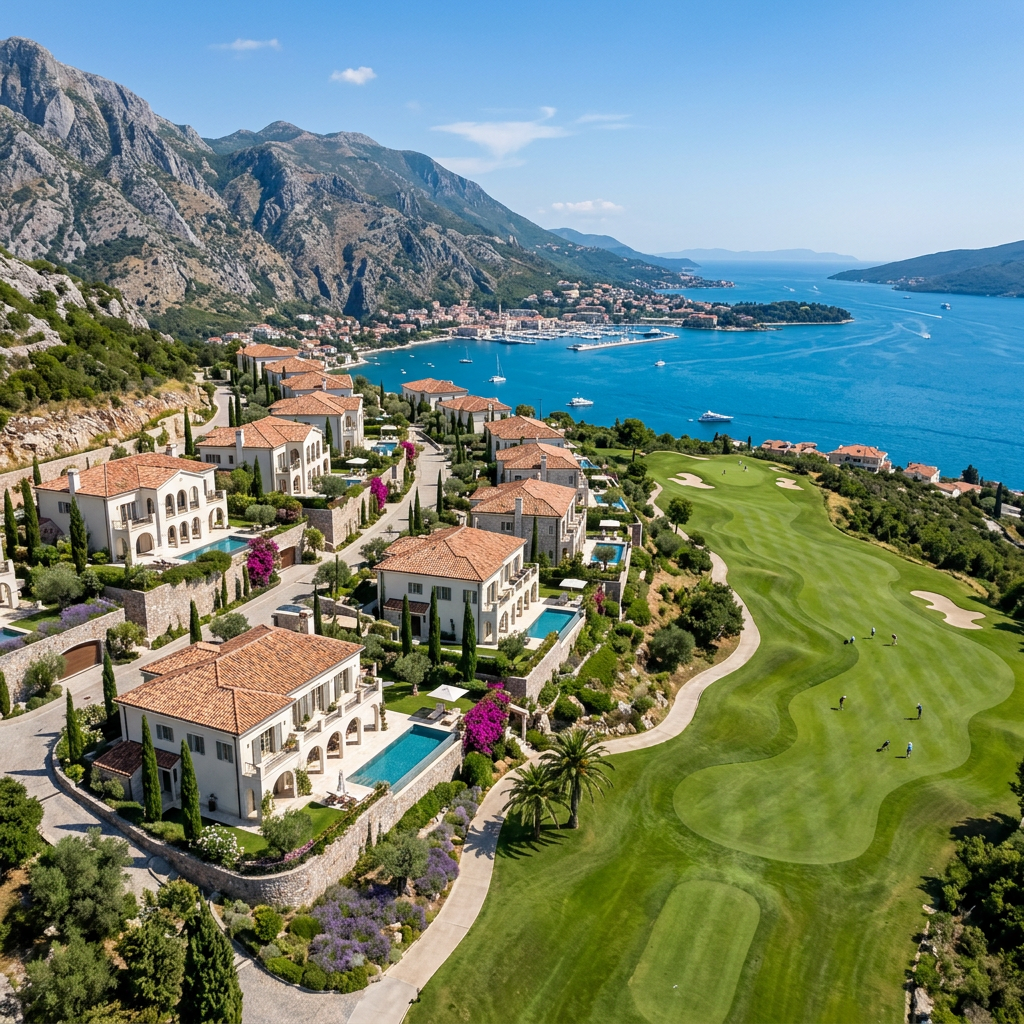 Aerial view — The Peaks district, Luštica Peninsula