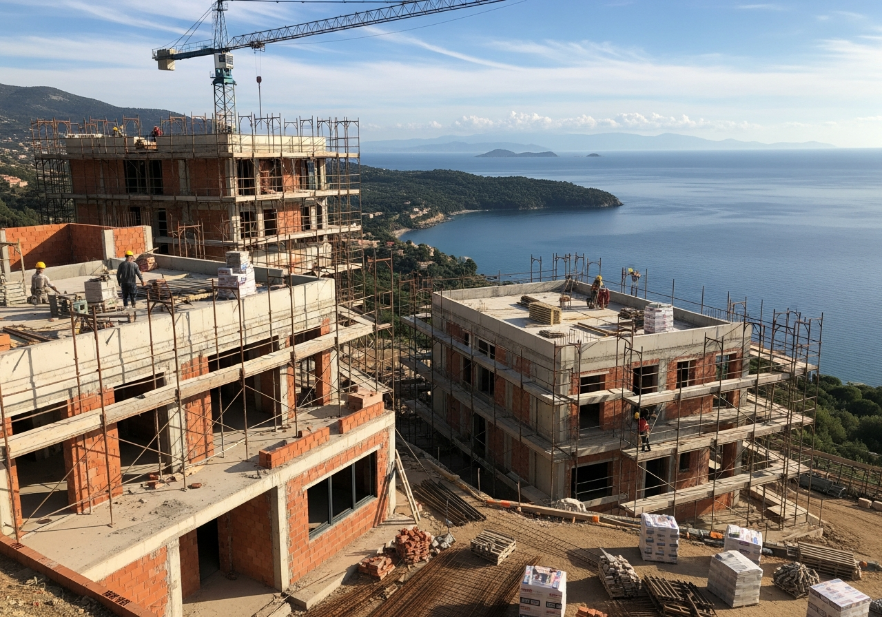 Current progress on exterior and private villa units
